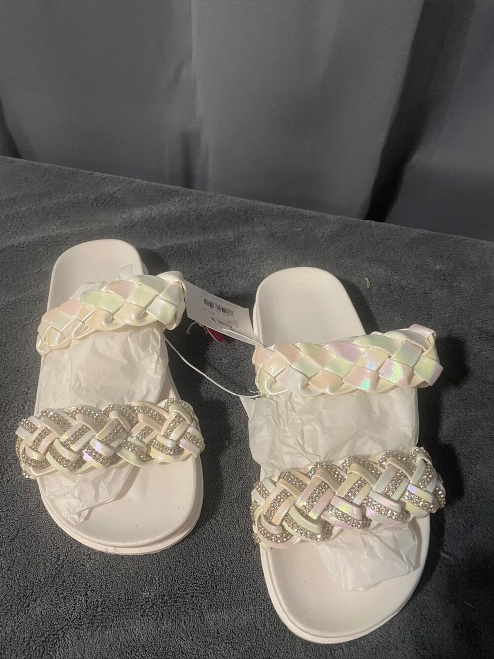 NWT Size 3 Elli by Capelli Iridescent Braided Double-Strap Slide Sandals - White
